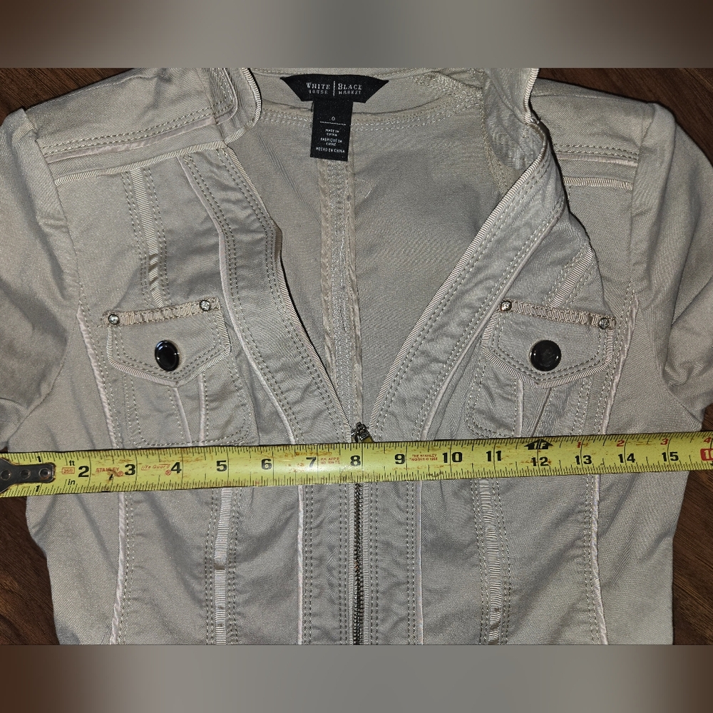 White House Black Market Khaki Tan Jacket With Metal Accents Size 0 - Picture 10 of 10